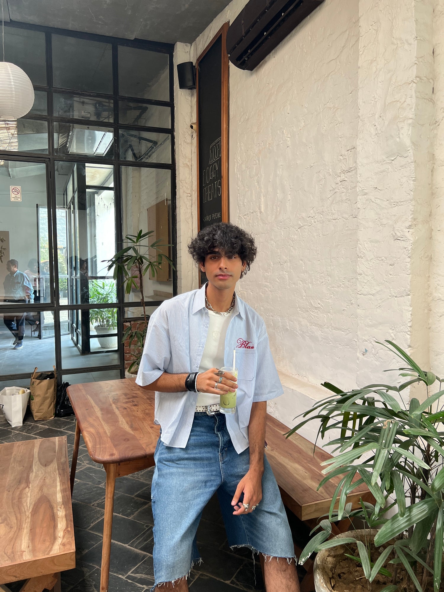 "Yours" Boxy Fit Striped Shirt - Cloudy Blue