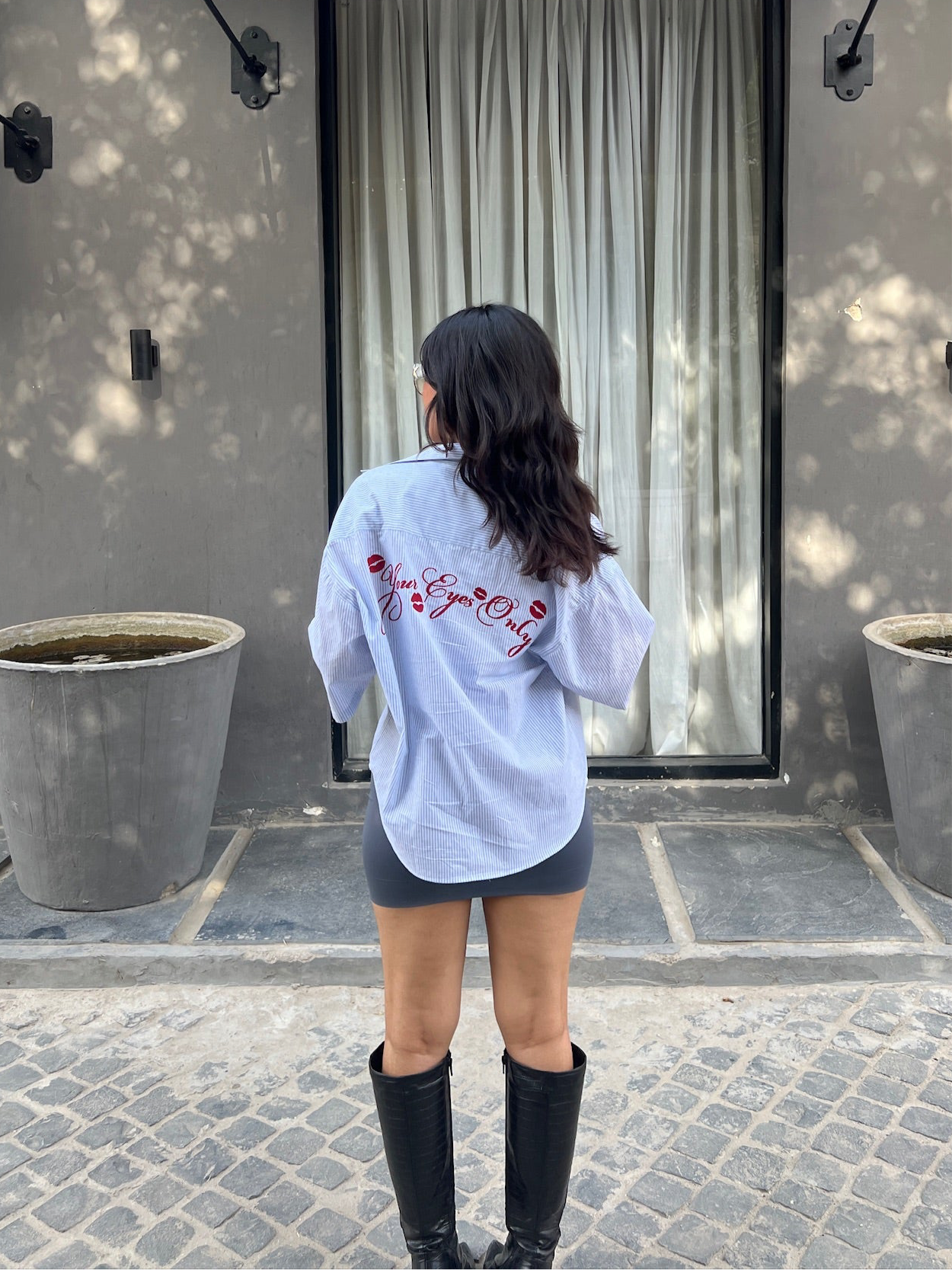 "Yours" Boxy Fit Striped Shirt - Cloudy Blue