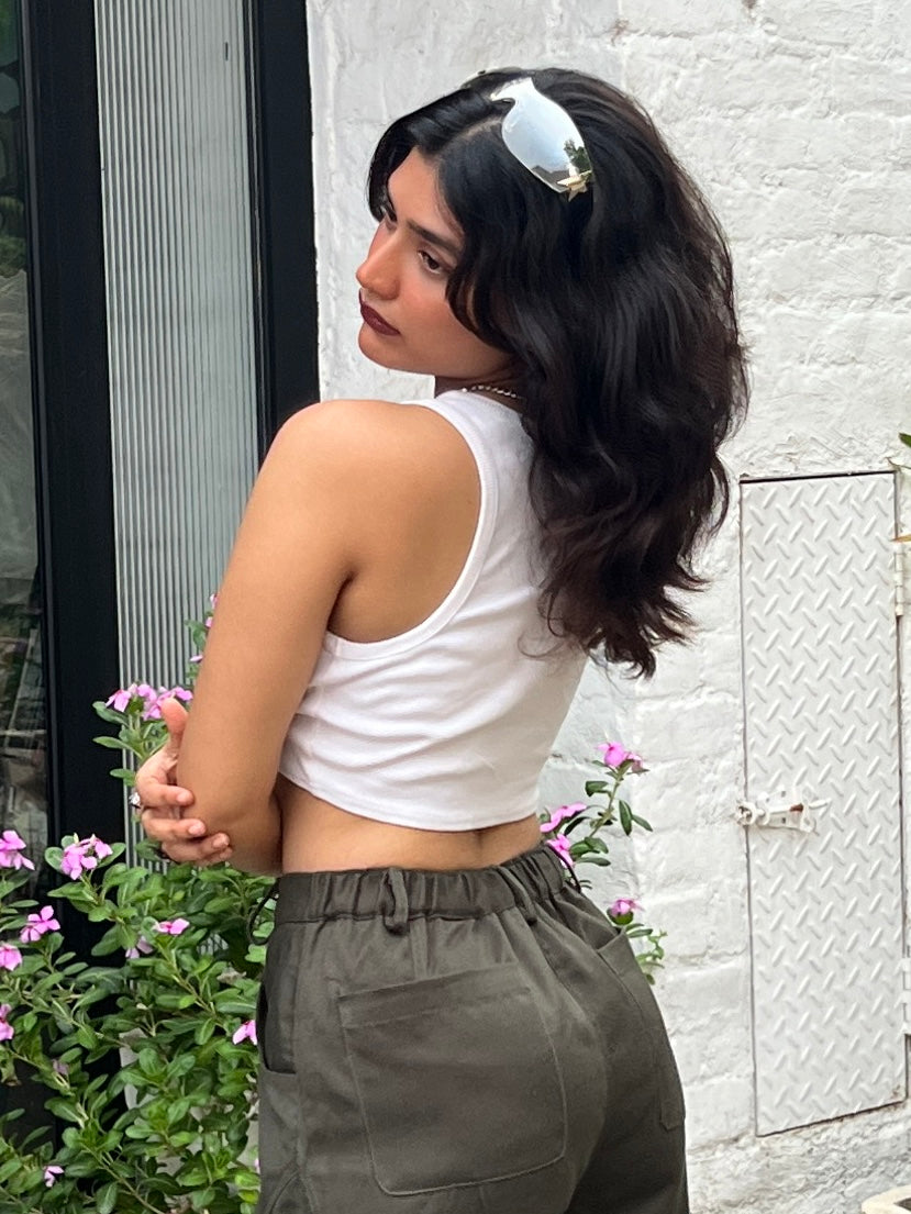 Essential Cropped Tank - White