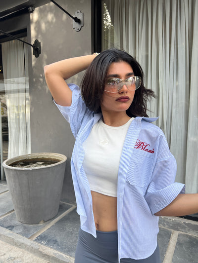 "Yours" Boxy Fit Striped Shirt - Cloudy Blue