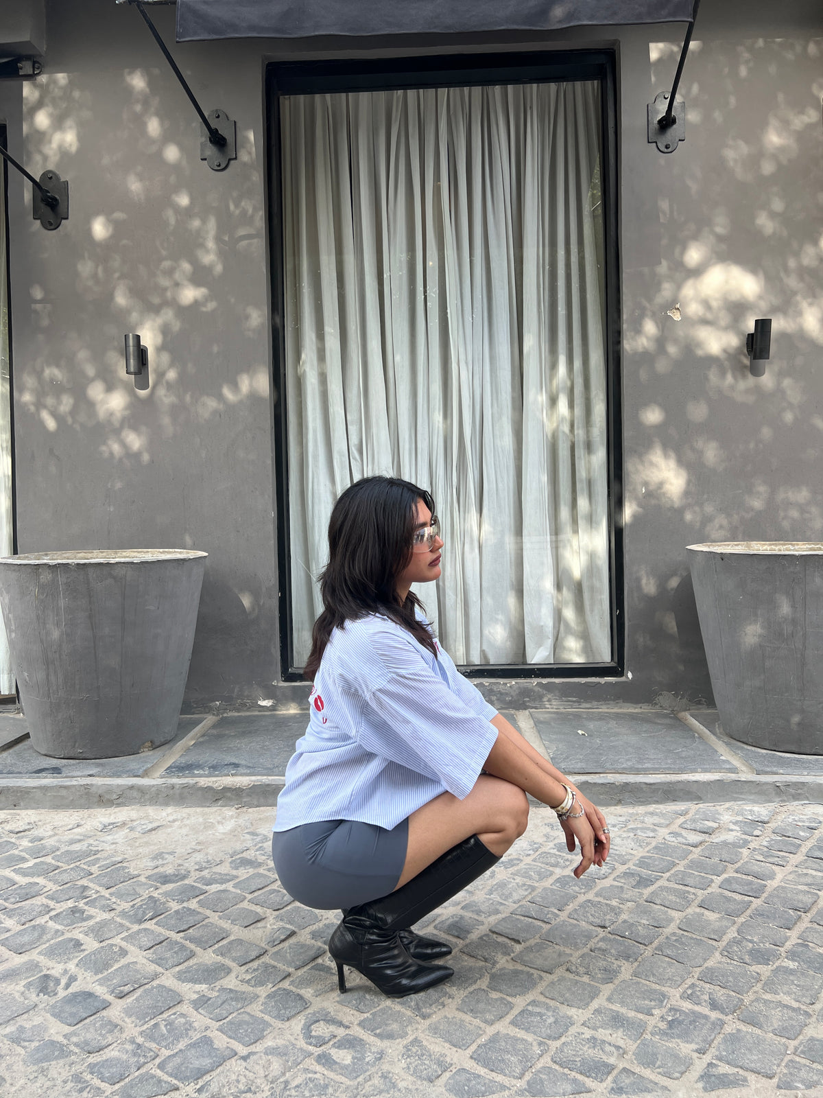 "Yours" Boxy Fit Striped Shirt - Cloudy Blue