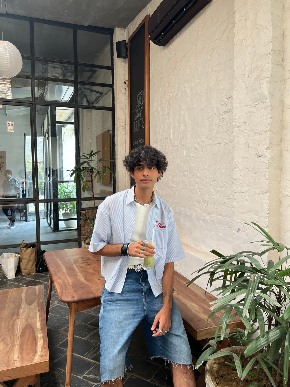 "Yours" Boxy Fit Striped Shirt - Cloudy Blue