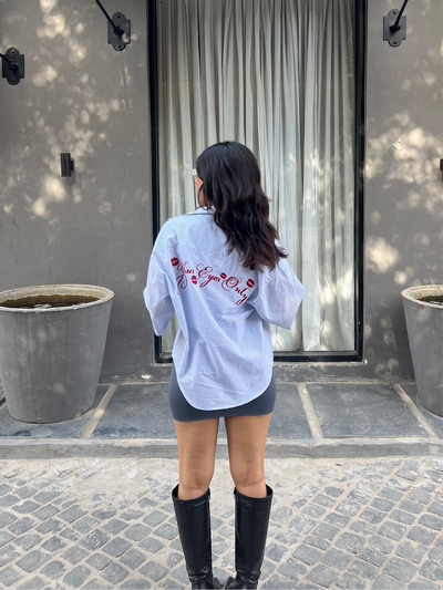 "Yours" Boxy Fit Striped Shirt - Cloudy Blue