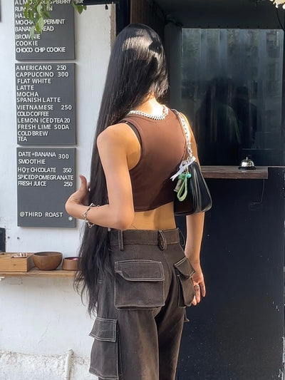 Essential Cropped Tank - Coffee Brown